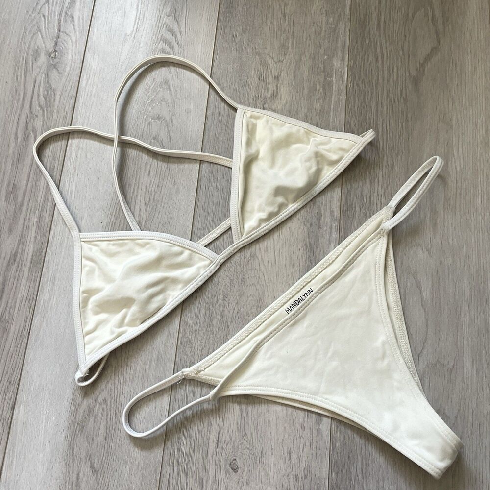Mandalynn Bikini Swimsuit triangle racerback string cheeky womens Cream medium